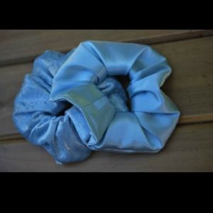 Icy velvet blue and light silky blue scrunchies